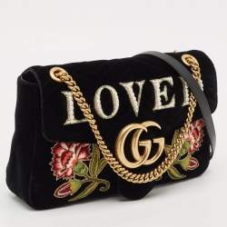 مملوكة مسبقًا Gucci Black Matelasse Velvet Medium Love Pearls GG Marmont Shoulder Bag