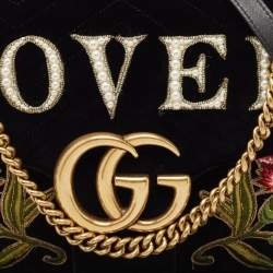 مملوكة مسبقًا Gucci Black Matelasse Velvet Medium Love Pearls GG Marmont Shoulder Bag