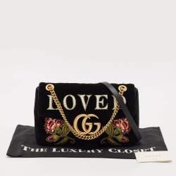 مملوكة مسبقًا Gucci Black Matelasse Velvet Medium Love Pearls GG Marmont Shoulder Bag
