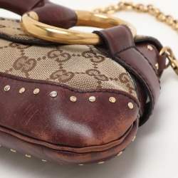 Pre Owned Gucci Beige/Burgundy GG Canvas and Leather Horsebit Clutch