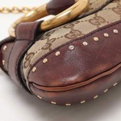 Pre Owned Gucci Beige/Burgundy GG Canvas and Leather Horsebit Clutch