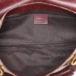 Pre Owned Gucci Beige/Burgundy GG Canvas and Leather Horsebit Clutch