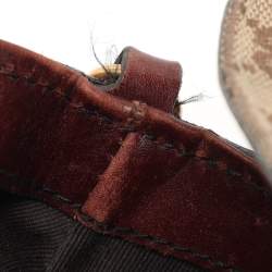 Pre Owned Gucci Beige/Burgundy GG Canvas and Leather Horsebit Clutch