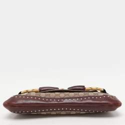 Pre Owned Gucci Beige/Burgundy GG Canvas and Leather Horsebit Clutch
