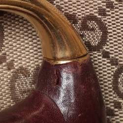 Pre Owned Gucci Beige/Burgundy GG Canvas and Leather Horsebit Clutch