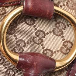 Pre Owned Gucci Beige/Burgundy GG Canvas and Leather Horsebit Clutch
