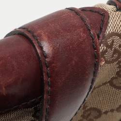 Pre Owned Gucci Beige/Burgundy GG Canvas and Leather Horsebit Clutch