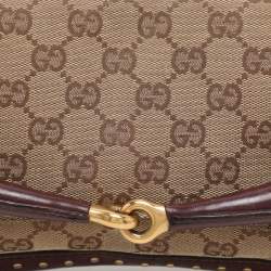 Pre Owned Gucci Beige/Burgundy GG Canvas and Leather Horsebit Clutch