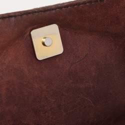 Pre Owned Gucci Beige/Burgundy GG Canvas and Leather Horsebit Clutch