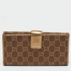 Gucci Gold/Brown GG Fabric and Leather Princy Continental Wallet
