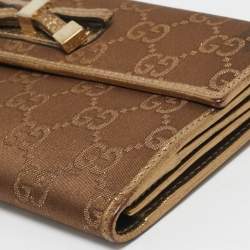 Gucci Gold/Brown GG Fabric and Leather Princy Continental Wallet