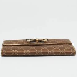 Gucci Gold/Brown GG Fabric and Leather Princy Continental Wallet