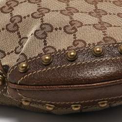 Gucci Beige/Brown GG Canvas and Leather Small Studded Pelham Hobo