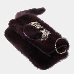 Gucci Dragon Embellished Mink Fur Evening Bag
