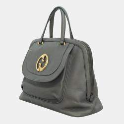 Pre Owned Gucci Grey Leather 1973 Top Handle Oversized Travel Bag