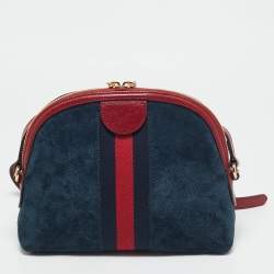 Gucci Red/Blue Suede Small Web Ophidia Shoulder Bag