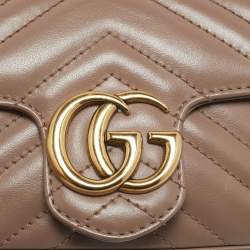 مملوكة مسبقًا Gucci Beige Matelassé Leather Super Mini GG Marmont Shoulder Bag