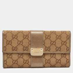 Pre Owned Gucci Beige/Brown GG Canvas and Leather Flap Continental Wallet