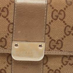 Pre Owned Gucci Beige/Brown GG Canvas and Leather Flap Continental Wallet