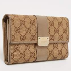 Pre Owned Gucci Beige/Brown GG Canvas and Leather Flap Continental Wallet