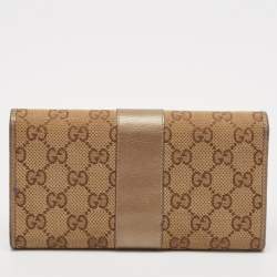 Pre Owned Gucci Beige/Brown GG Canvas and Leather Flap Continental Wallet