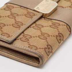Pre Owned Gucci Beige/Brown GG Canvas and Leather Flap Continental Wallet
