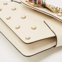 Gucci Off White Leather Broadway Pearly Bee Shoulder Bag
