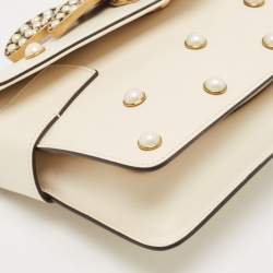 Gucci Off White Leather Broadway Pearly Bee Shoulder Bag