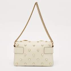 Gucci Off White Leather Broadway Pearly Bee Shoulder Bag