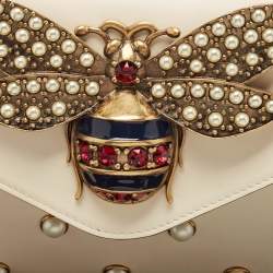 Gucci Off White Leather Broadway Pearly Bee Shoulder Bag