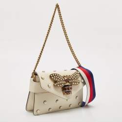 Gucci Off White Leather Broadway Pearly Bee Shoulder Bag