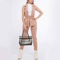 Pre Owned Gucci Taupe Grey Leather Medium New Bullet Bamboo Bag