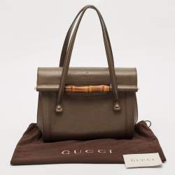 Pre Owned Gucci Taupe Grey Leather Medium New Bullet Bamboo Bag