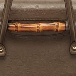 Pre Owned Gucci Taupe Grey Leather Medium New Bullet Bamboo Bag