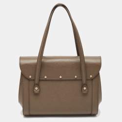 Pre Owned Gucci Taupe Grey Leather Medium New Bullet Bamboo Bag