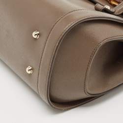 Pre Owned Gucci Taupe Grey Leather Medium New Bullet Bamboo Bag