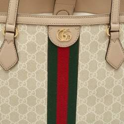 Pre Owned Gucci Beige GG Supreme Canvas and Leather Medium Ophidia Tote