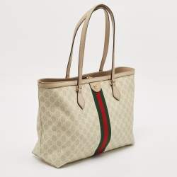Pre Owned Gucci Beige GG Supreme Canvas and Leather Medium Ophidia Tote
