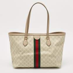 Pre Owned Gucci Beige GG Supreme Canvas and Leather Medium Ophidia Tote