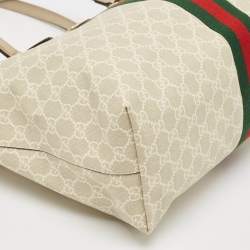 Pre Owned Gucci Beige GG Supreme Canvas and Leather Medium Ophidia Tote