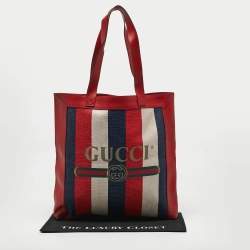 Gucci Tricolor Striped Canvas and Leather Logo Tote