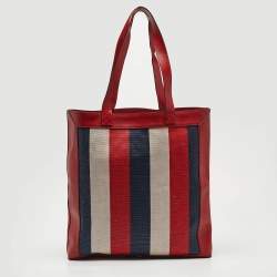 Gucci Tricolor Striped Canvas and Leather Logo Tote