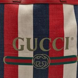 Gucci Tricolor Striped Canvas and Leather Logo Tote