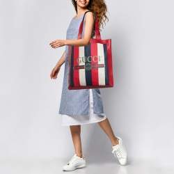 Gucci Tricolor Striped Canvas and Leather Logo Tote
