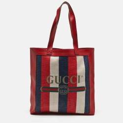 Gucci Tricolor Striped Canvas and Leather Logo Tote