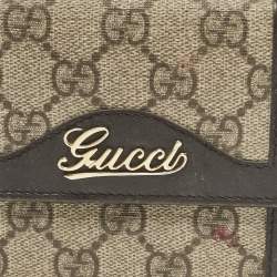 Pre Owned Gucci Brown/Beige GG Supreme Canvas and Leather Logo Flap French Wallet
