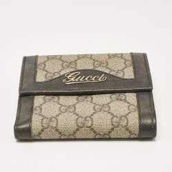 Pre Owned Gucci Brown/Beige GG Supreme Canvas and Leather Logo Flap French Wallet