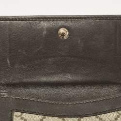 Pre Owned Gucci Brown/Beige GG Supreme Canvas and Leather Logo Flap French Wallet