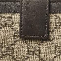 Pre Owned Gucci Brown/Beige GG Supreme Canvas and Leather Logo Flap French Wallet