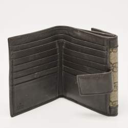 Pre Owned Gucci Brown/Beige GG Supreme Canvas and Leather Logo Flap French Wallet